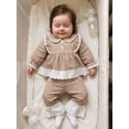 thumbnail image 6 of Loicainy Baby Toddler Girl Plaid Outfits 3 6 12 18 24 Months 2T 3T Long Sleeve Lace Trim Doll Collar Tops Flared Pants Clothes Set, 6 of 9