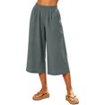 thumbnail image 3 of Lumtrix Cotton Linen Capri Pants for Women Wide Leg High Waisted Casual Lounge Pant Summer Flowy Capris with Pockets Dark Gray M, 3 of 8