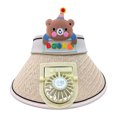 thumbnail image 5 of Xfvqtps Sun Visor Hat with Fan for Boys and Girls Straw Hat with Built in USB Charging Fan Cute Bear Decor Large Brim Empty Top Sun Protection Travel Beach Summer Fan Hat for 3-8 Years Beige, 5 of 6