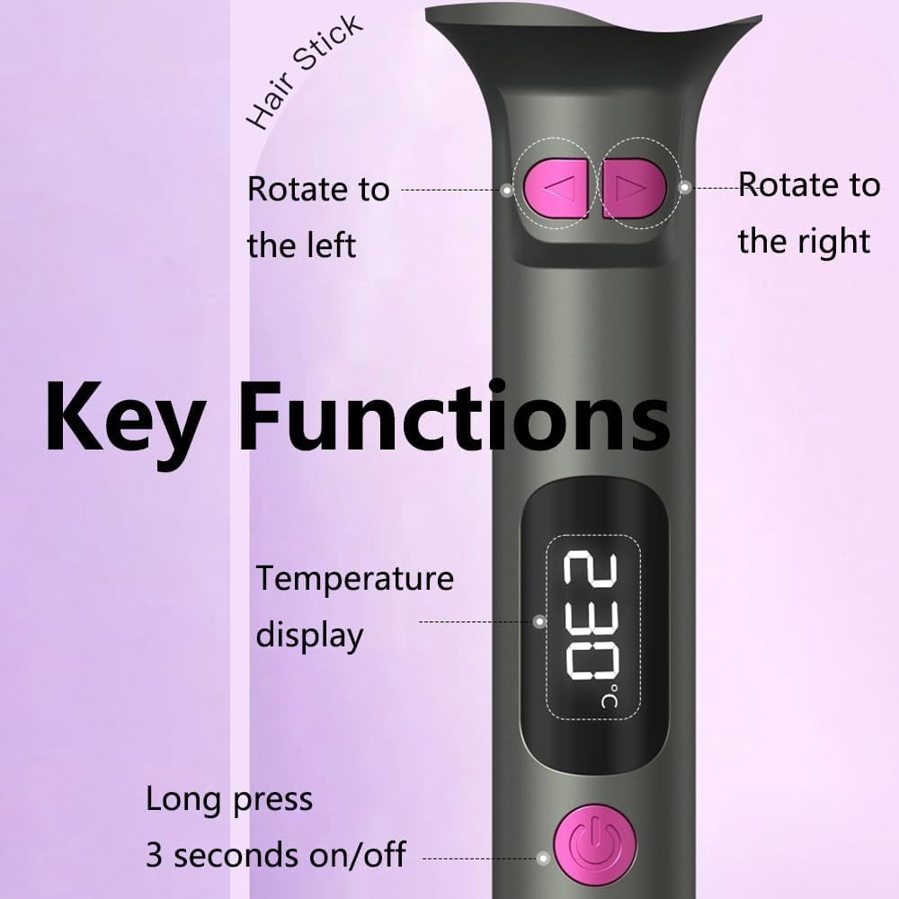 1 Inch Curling Iron Automatic Rotating Long Hair Curler with Digital Display Beach-Waves Curling Wand with 6 Temp, 500 Million Ionic, 100-240v Voltage & Lightweight for Travel (White)