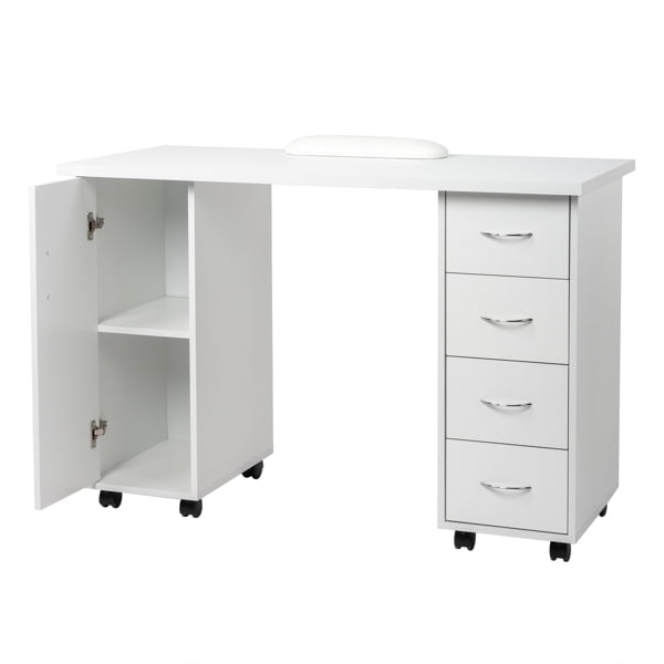 White Double Edged Manicure Nail Table with Drawer & Wrist Rest - E1 MDF, for Beauty Salons & Spas