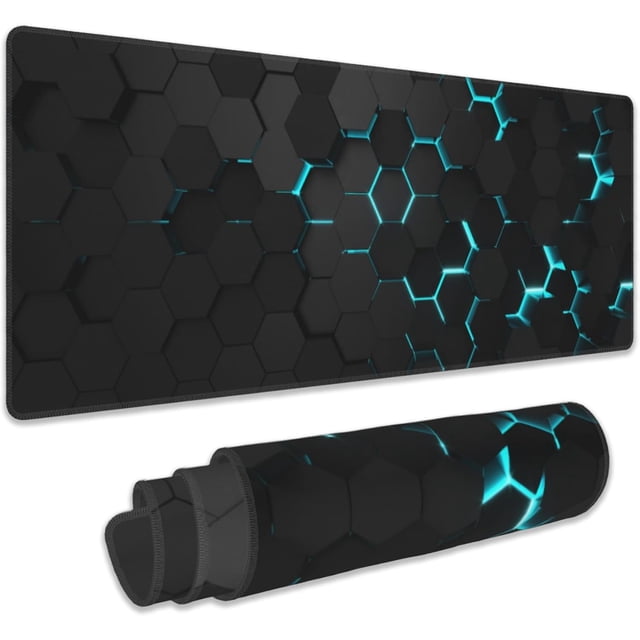 Blue Honeycomb Science Technology Gaming Mouse Pad - Extended Large Mouse Pad, Non-Slip Base, Stitched Edge, Long Computer Keyboard Mat, Perfect for Home Office Work, 31.5x11.8 Inch
