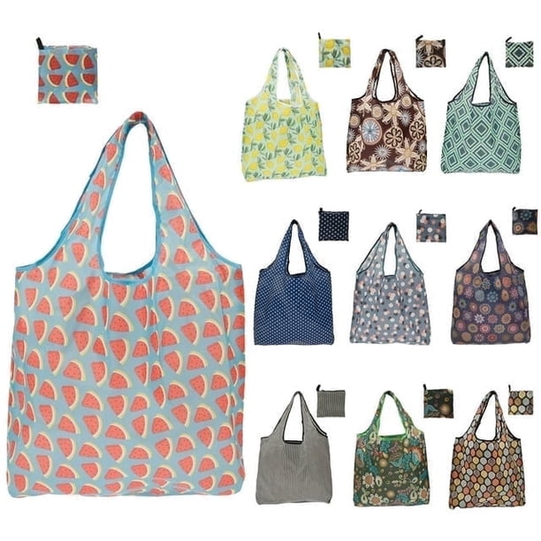 Bolsa de Supermercado Reutilizable de 10 Piezas 55Lbs Bolsa de Compras Plegable Bolsa de Compras de Poliéster Portátil 10 Estilos de Patrón Gran Capacidad