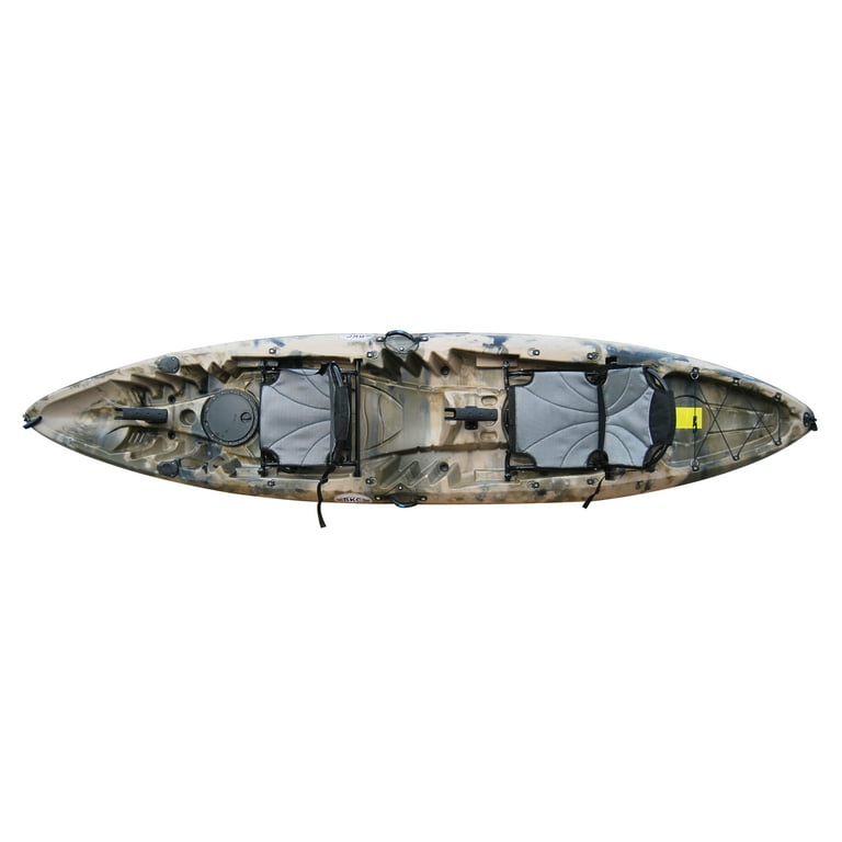 BKC UH-TK219-US 12.2-foot Tandem Sit On Top Kayak 2 or 3 person with 2  Paddles and Upright Seats and 6 Fishing Rod Holder (GRYCAMO) 