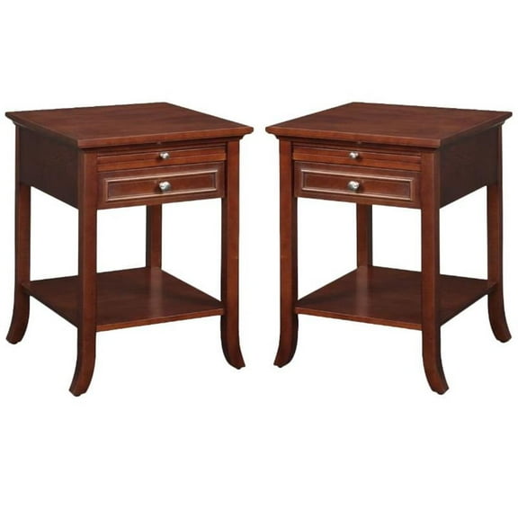 Home Square End Table in Espresso Mahogany Wood Finish - Set of 2