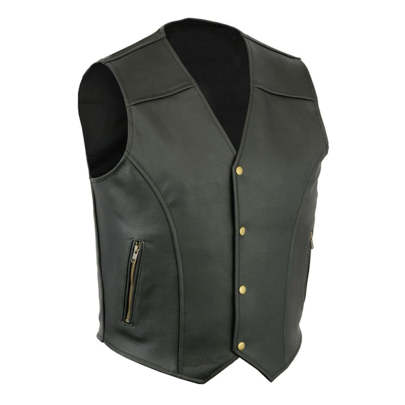 YLSDY Men's Genuine Cowhide Leather Vest Biker Waistcoat Black/Brown V-Neck Sleeveless Single Breasted with Zipper Pockets Black M