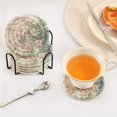 thumbnail image 5 of Haosy Set of 6 Drink Woven Coaster with Holder Heat Resistant Non-Slip Bar Coasters 4 Inches Pink Roses Climbing on Wall, 5 of 7