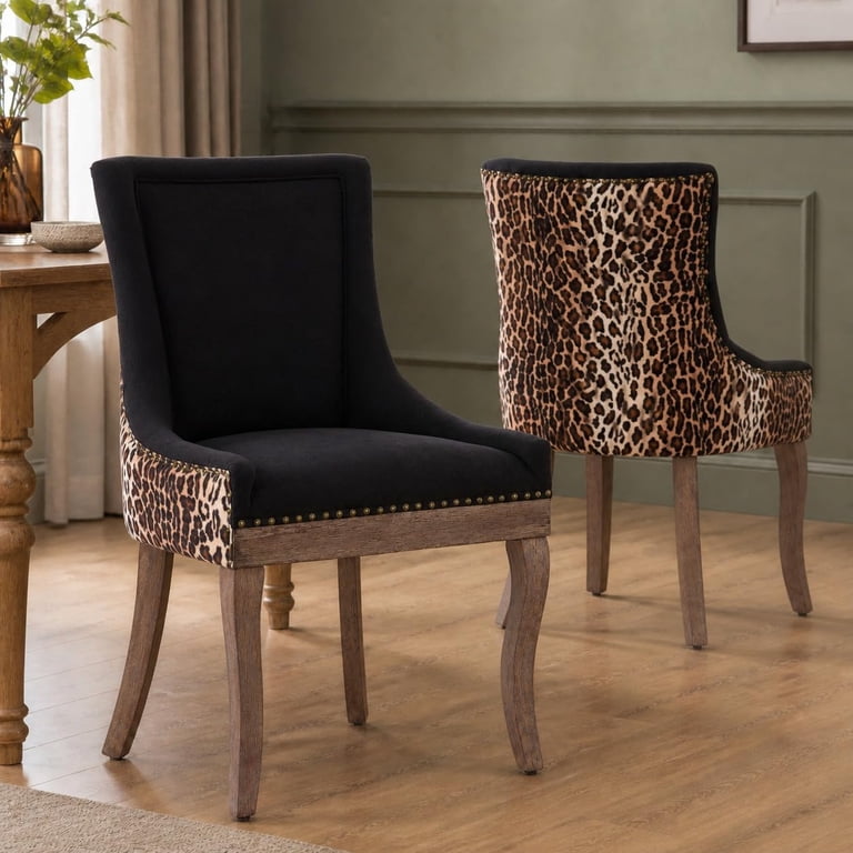 ODUSE-DAILY Leopard Dining Chairs, Set of 2 photo 1