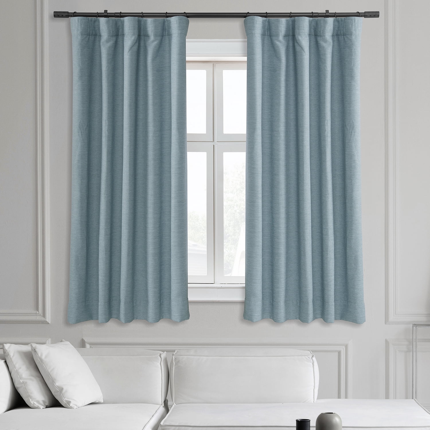 Half Price Drapes Gulf Blue Bellino Textured Faux Linen Room Darkening Curtains For Bedroom & Living Room Curtains(1 Panel), Curtains 63 Inches Long, 50W X 63L