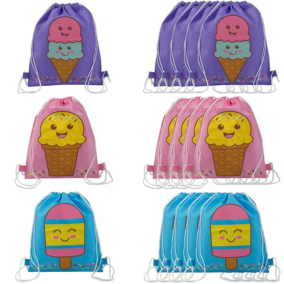 Fun Express 12" x 15" Medium Nonwoven Ice Cream Drawstring Bags - 12 Pieces