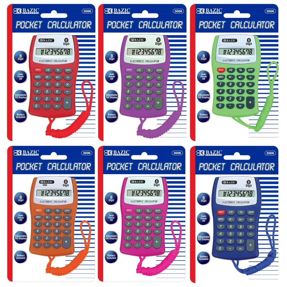 BAZIC Pocket Size Calculator 8Digit w/ Neck String, LCD Display, Small