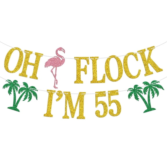 Oh Flock I'm 55 Banner, Glitter Happy 55th Birthday Anniversary Party Decorations, Pineapple Party Decor, Hawaiian Luau Tropical Aloha 55 Theme Party Photo Props