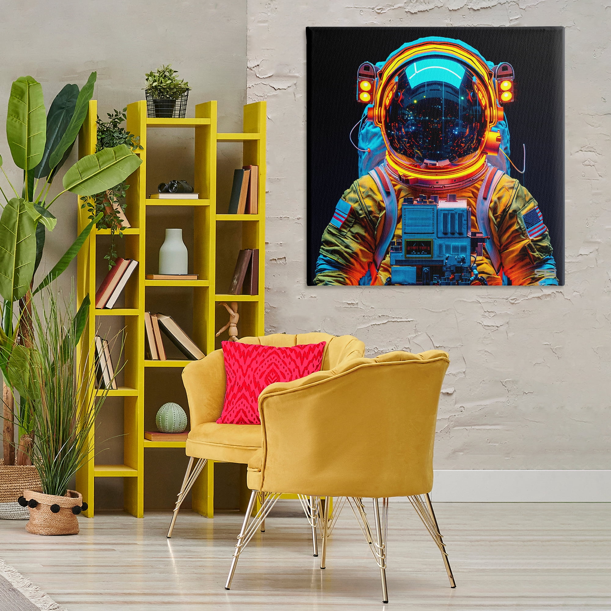 Stupell Industries Astronaut with Reflective Helmet Astrology & Stars Painting Wrapped Canvas Art Print Wall Art, 36 x 36