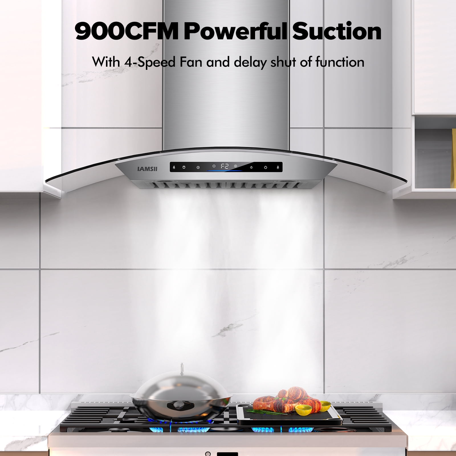 Wall Mount Range Hood 30 inch 900 CFM Stainless Steel Range Hood with LED Light and Remote Control