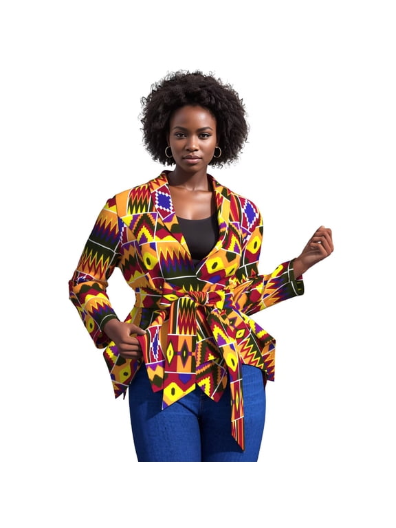 Women's African Print Wax Jacket Dashiki Cotton Ankara Long Sleevs Top Tunic Kente Clothes