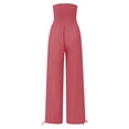 thumbnail image 5 of BUWTTER Women's Casual Pants High Waist Wide Leg Long Trousers with Pockets Elastic Waist Solid Color Loose Fit Casual Women Slacks Brick Red L, 5 of 5
