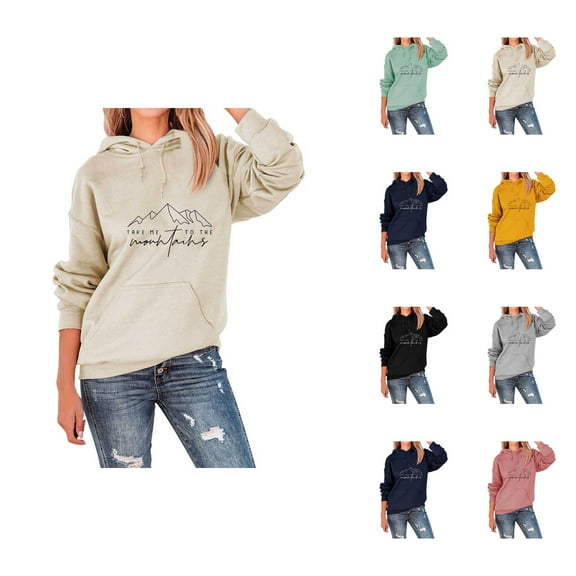 Take Me To The Mountains Hoodies for Women 2025 Camping Hiking Graphic Hooded Sweatshirt with Pockets Pullover Tops