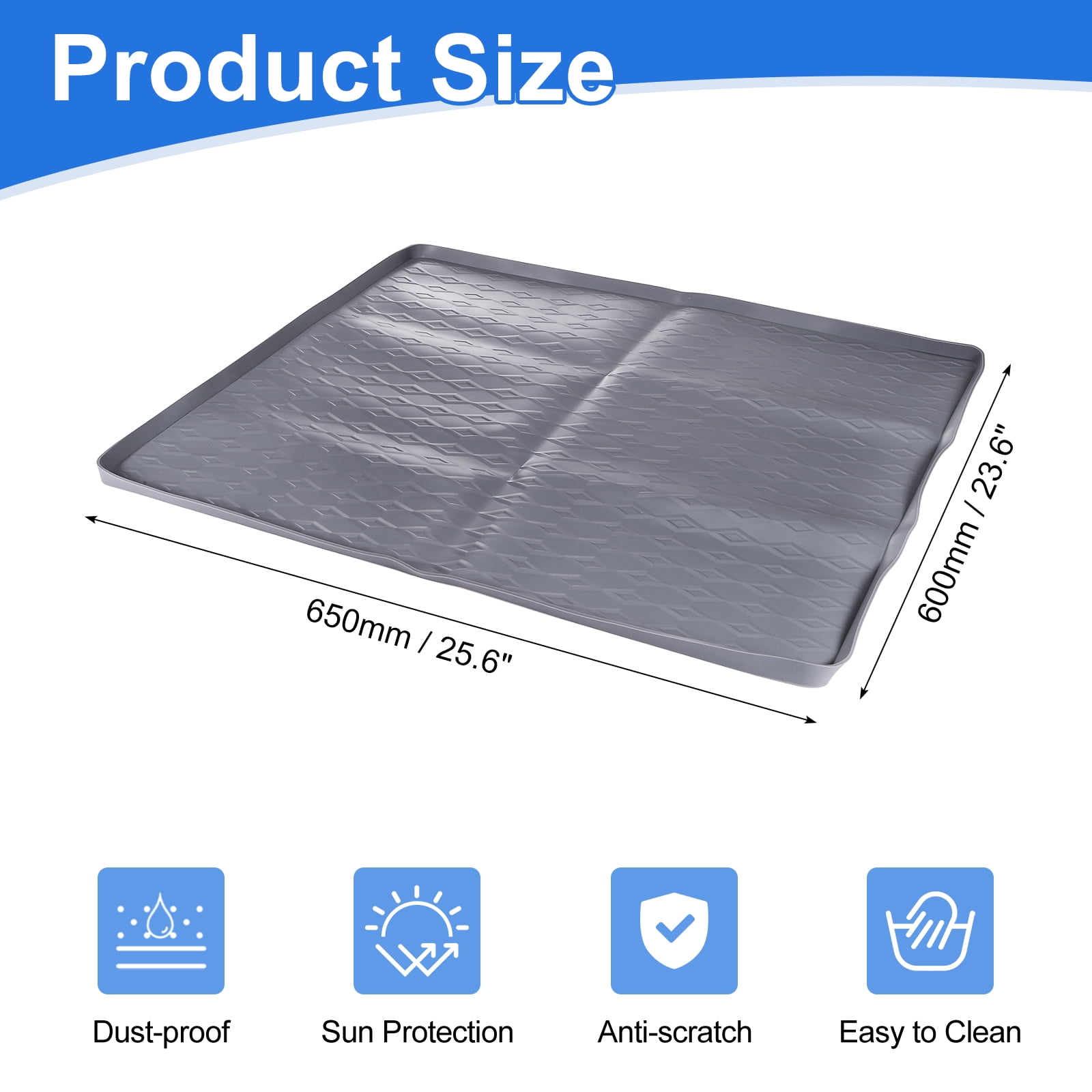 Uxcell Washer and Dryer Top Protector Mat (25.6" x 23.6") - Non-Slip Heat-Resistant Leak-Proof Washable, Silicone Washing Machine Top Cover Pad for Home/Kitchen/Laundry Room, Gray