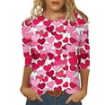 thumbnail image 1 of Staron Vente de Liquidation Hauts de la Saint-Valentin pour Femmes T-Shirts à Col Rond Manches 3/4 T-Shirt Graphique Blouses Imprimées de Cœurs T-Shirts Basiques Tendance d'Été T-Shirt Hauts, 1 of 5