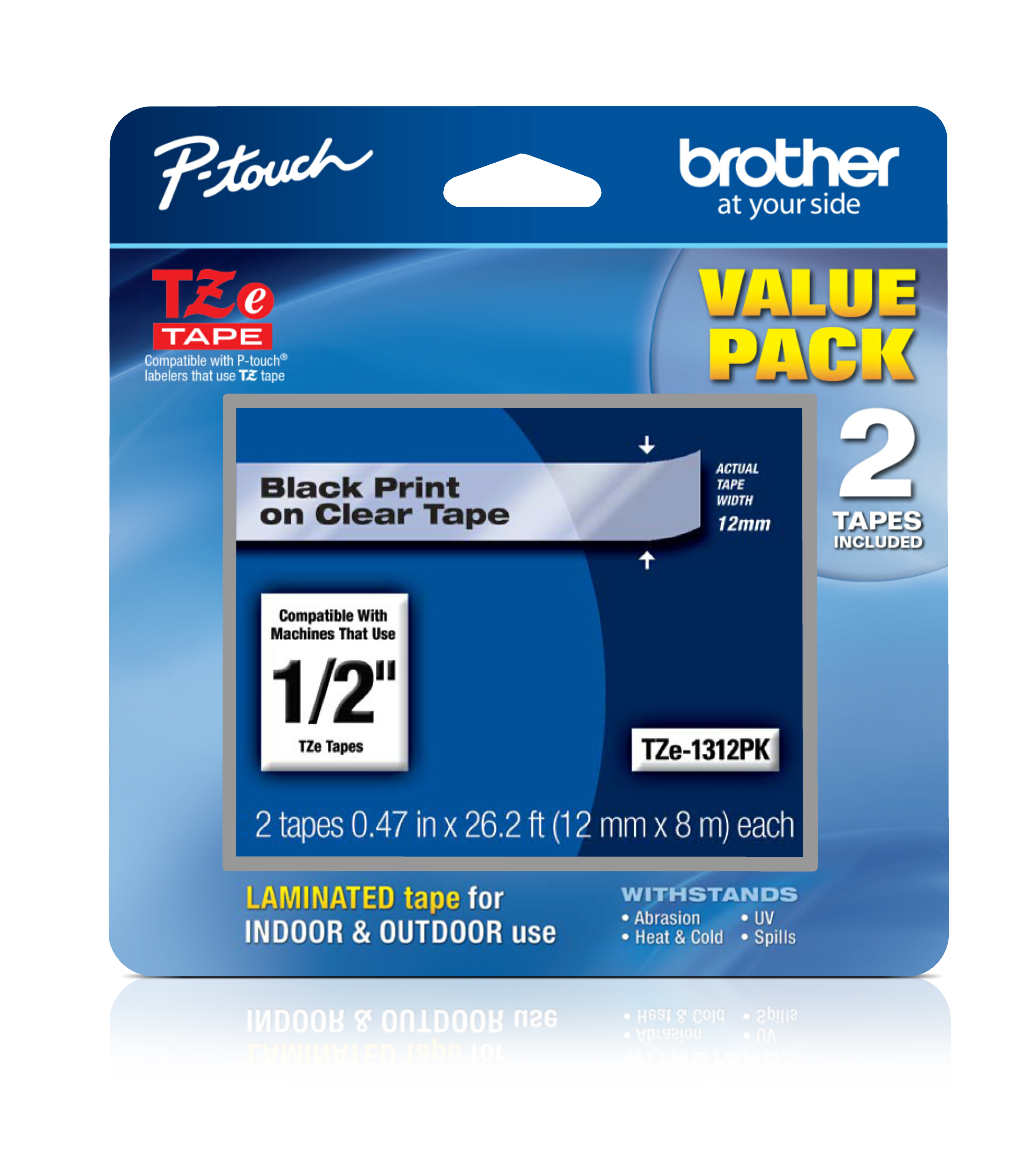 Brother P-Touch TZE1312PK Label Tape, 0.47" x 26.2', 2-Pack photo 1
