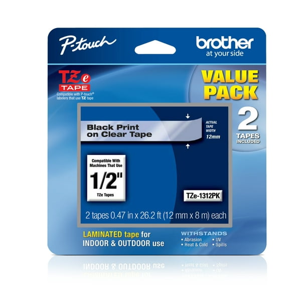 Brother Genuine P-Touch TZE-1312PK, Print on Clear Standard Tape, 2 Pack Walmart.com