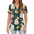 thumbnail image 5 of KDDYLITQ Women Easter Shirts Button Down V Neck Egg Rabbit Graphic Cute T-Shirt Short Sleeve Daisies Loose Tees Carrots Casual Baggy Blouse Army Green L, 5 of 5