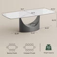 thumbnail image 6 of POVISON 94" Modern Dining Table for 8-10, Rectangular White Sintered Stone Dining Table, Marble-Look Top with Dark Gray Carbon Steel Legs, 6 of 10