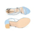 thumbnail image 4 of BLISSFUL STEP Women's Shoes Rhinestones Chunky Heel Faux Suede Open Toe Ankle Strap Buckle Sandals Sky Blue 10, 4 of 7