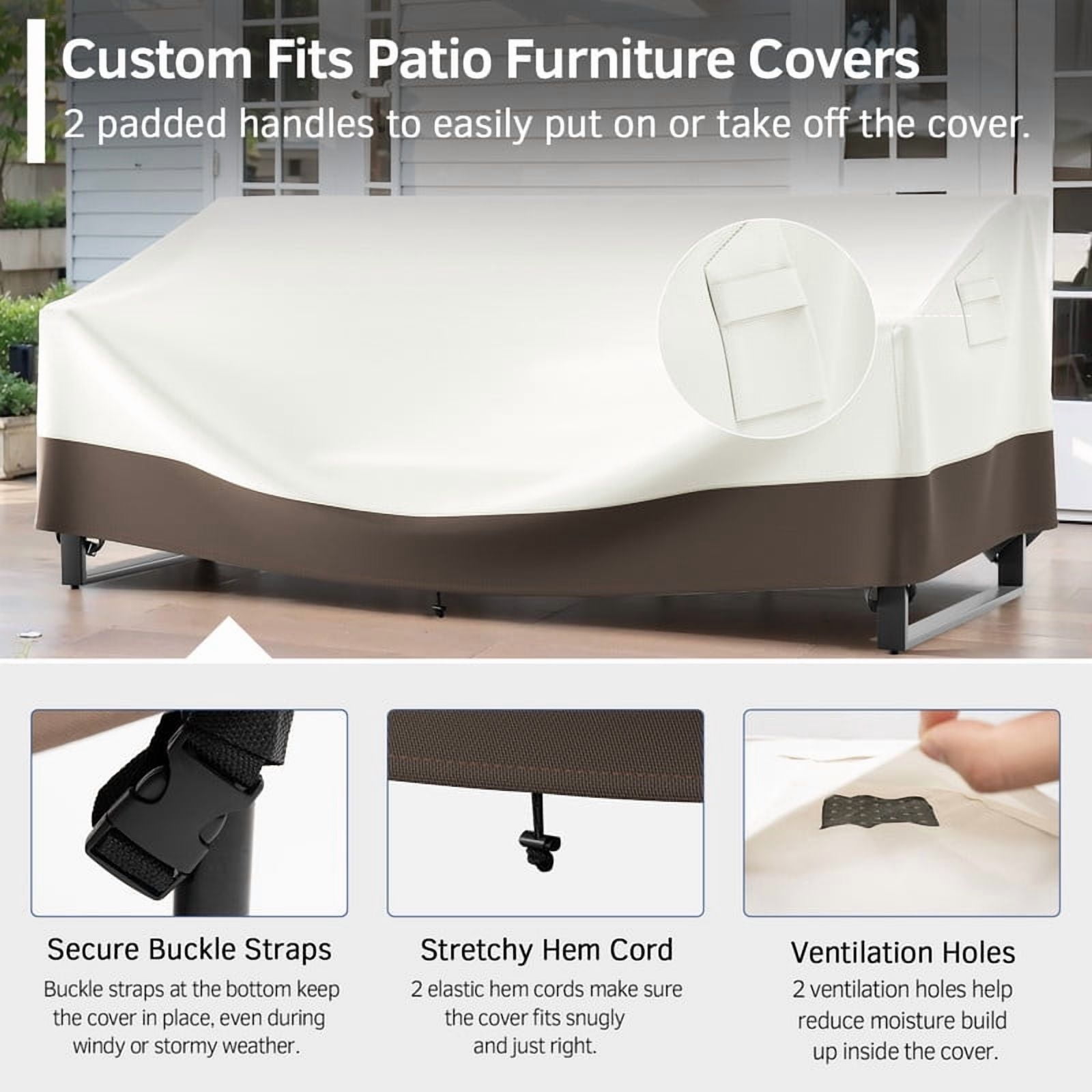 PARKWELL Patio Furniture Covers Waterproof,Outdoor 3-seater Sofa Cover,Outside Table and Chair Covers,Heavy Duty 600D Tough Oxford Cover Beige 83L x 34W x 28H inch