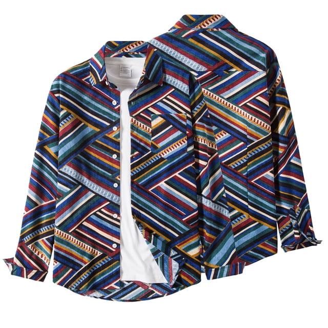 Babysbule Mens Winter Coats Clearance Men's Printed Lapel Fashion Printed Shirt Jacket
