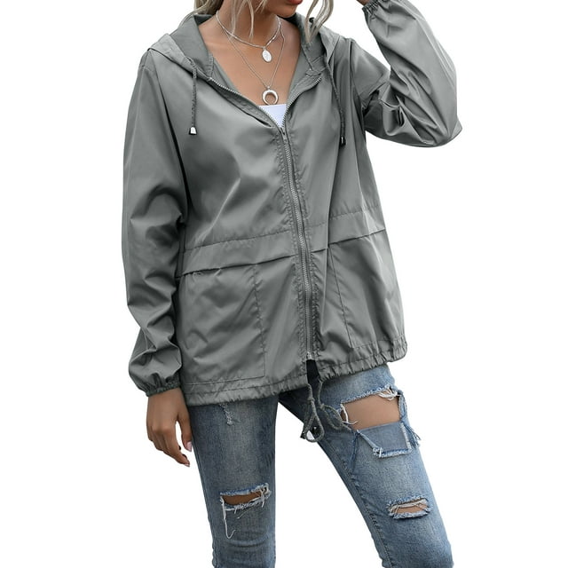 Sonducket Chubasquero ligero para mujer, impermeable, con capucha, cortavientos para exteriores, plegable, para senderismo, Camping, trajes para mujer Prendas para la parte del cuerpo Gris claro S