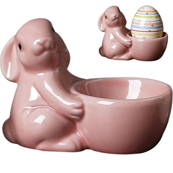 Egg Cups for Soft Boiled Eggs, Easter Egg Holder Soft Boiled Egg Cups Creative Egg Display Stand Ceramic Rabbit Bunny Egg Cup Holder for Home Decor Kitchen Utensils Easter Bunny Egg Stand Decoration