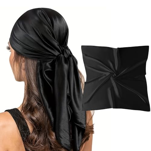 35" Square Silk Like Head Scarf - Women's Fashion Satin Scarf Bandana for Hair Wrapping at Night.