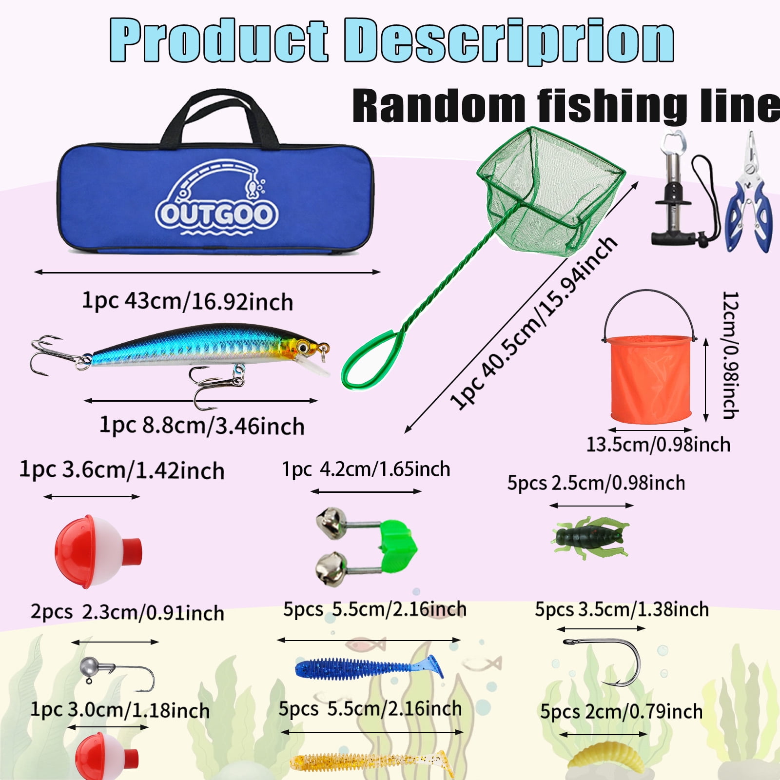OUTGOO Kids Fishing Pole, Kids Fishing Rod Portable Telescopic Fishing Rod and Reel Combo Kit with Spincast Fishing Reel, Fishing Tackles, Fishing Lures, Fishing Lines for Boys, Girls, Youth