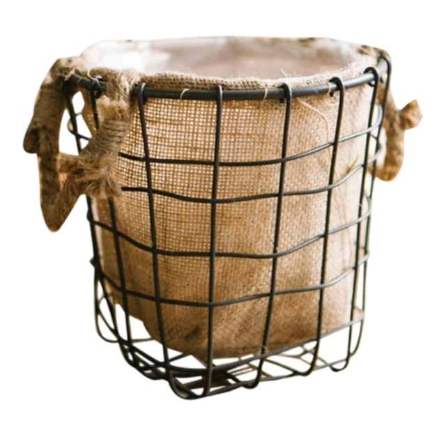 Cesta de flores de hierro tejido, cesta de almacenamiento, decoración rústica, arreglo floral, soporte de flores para balcón, decoración de oficina S