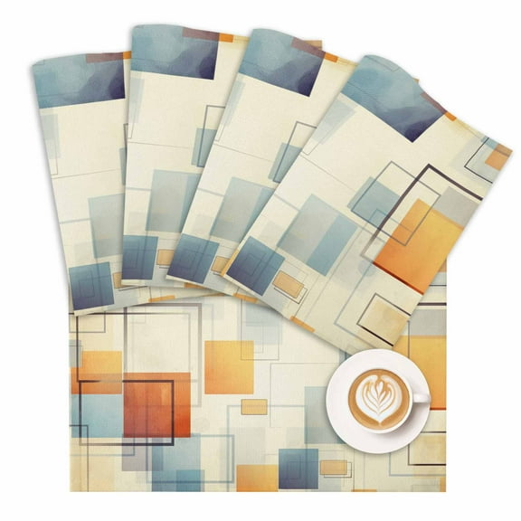 Placemat Abstract Geometric Vintage Placemats for Dining Table Blue Orange Squared Lines Washable Table Mats for Party Kitchen Dining Decoration
