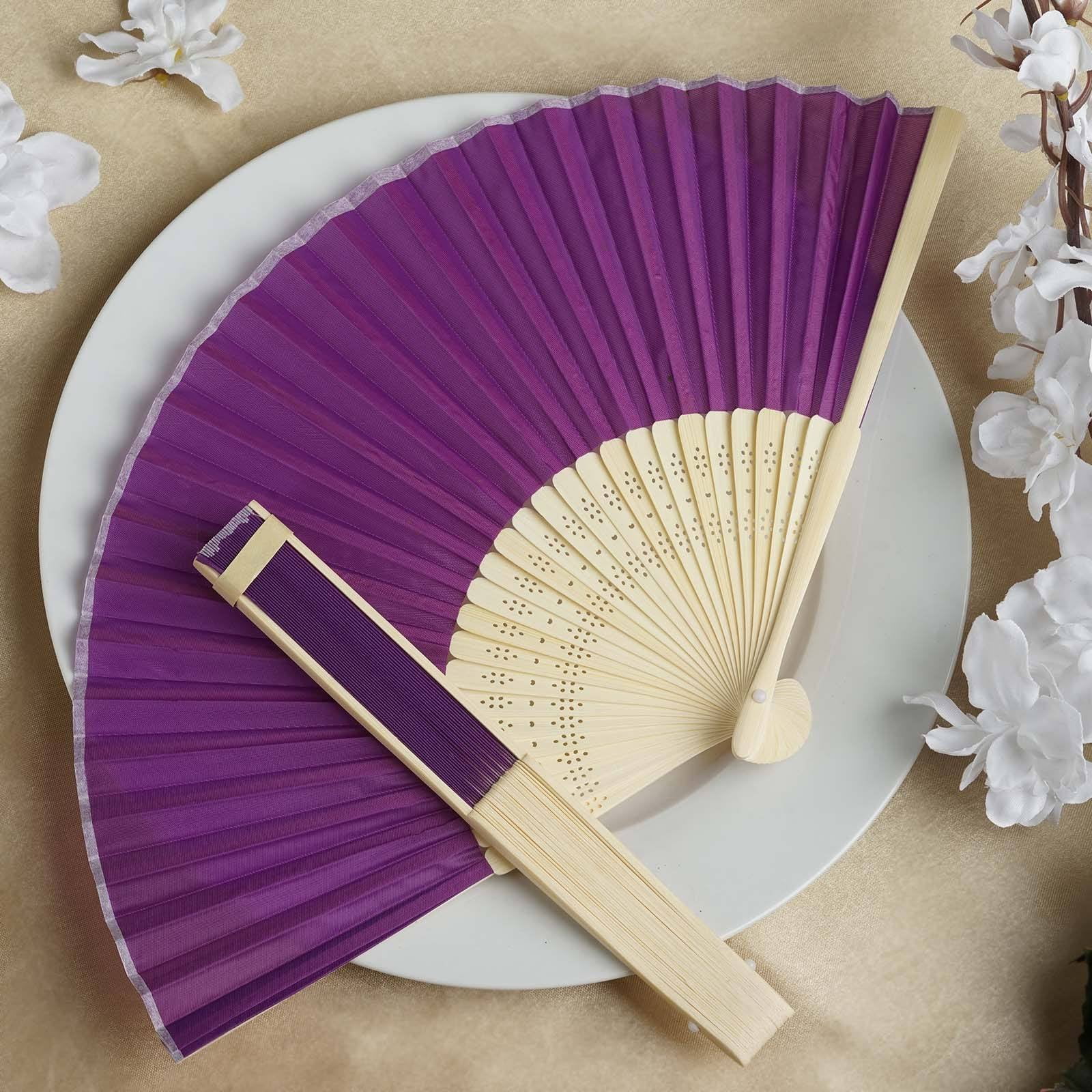 Balsacircle Decorative Silk Fabric Folding Hand Fans Wedding Favor Balsacircle Decorative Silk Fabric Folding Hand Fans Wedding Favor