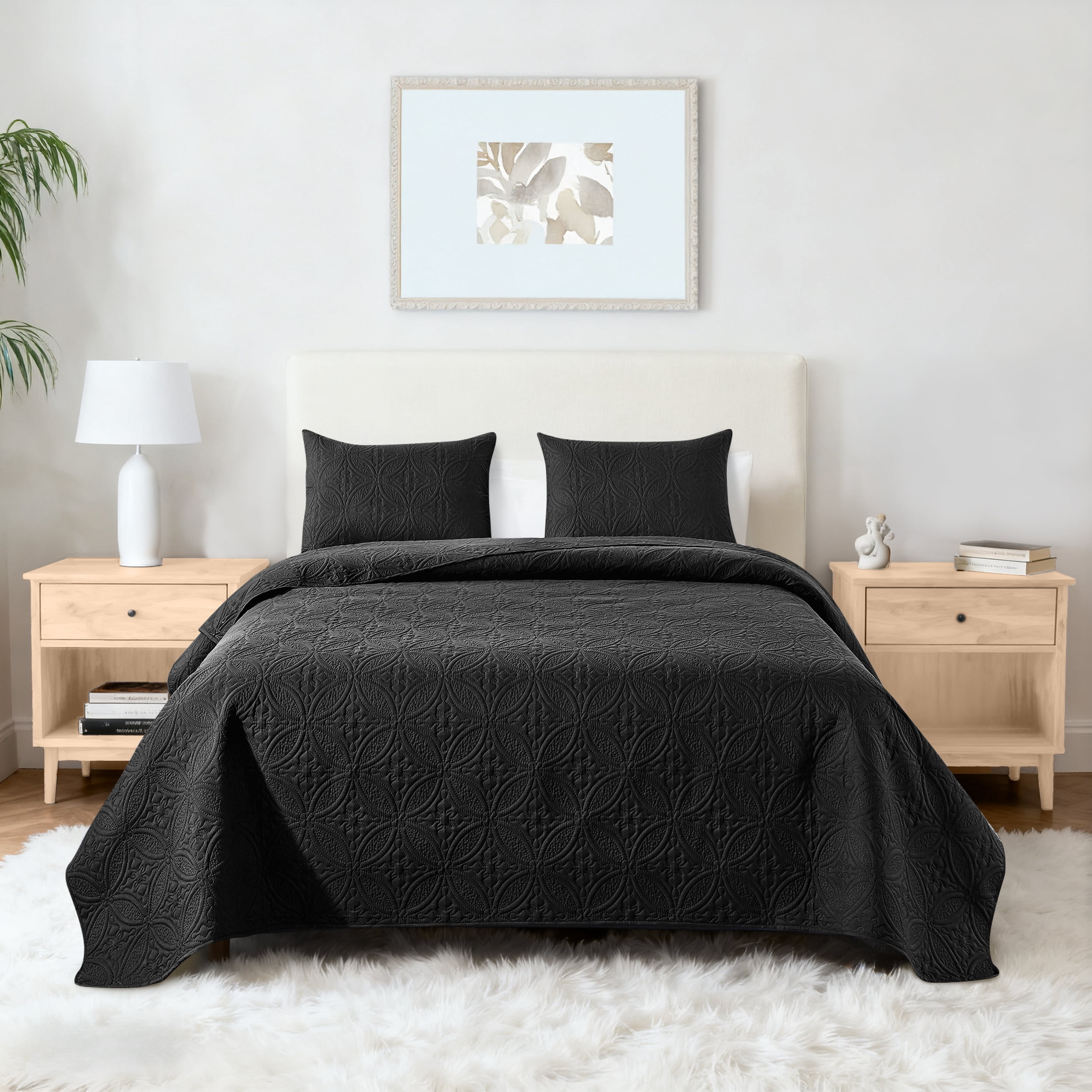 VCCOEM Quilt Set Twin/Twin XL Size Lightweight Bedspreads, All Season Coverlet, 2 Piece (1 Quilt, 1 Pillow Sham), Coin Pattern, Black