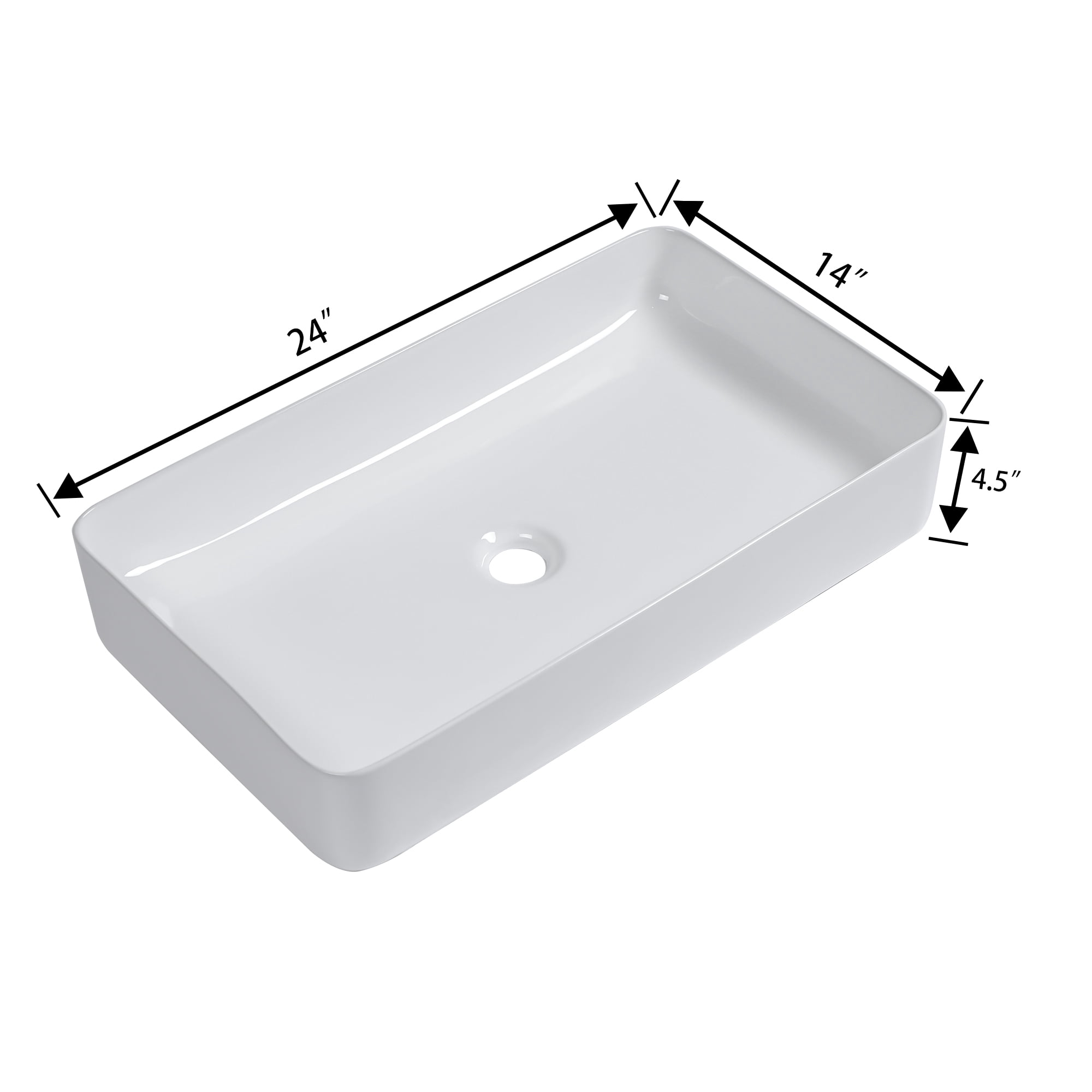 24"×14"×4.5" White Ceramic Rectangular Countertop Bathroom Sink
