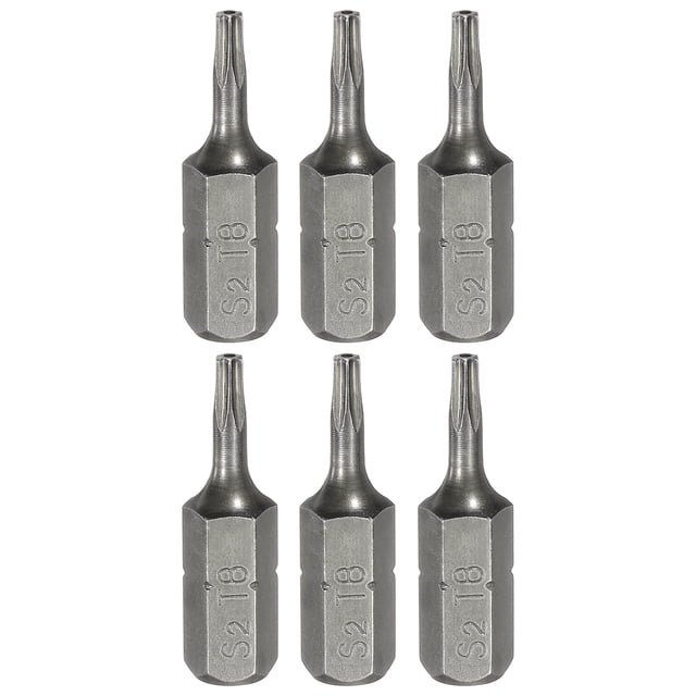Uxcell 6pcs T8 Torx destornillador de bits 1/4" hexagonal de 25mm/1" de longitud, acero S2, cabeza de estrella de 6 puntos, bits de destornillador de seguridad hexagonal.