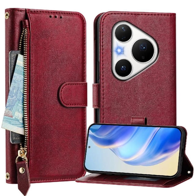 FOXDOCK Funda Tipo Cartera para Xiaomi Poco M6 Plus Cuero PU con Cremallera y Correa de Muñeca, Ranuras para Tarjetas, Soporte Plegable, Cierre Magnético