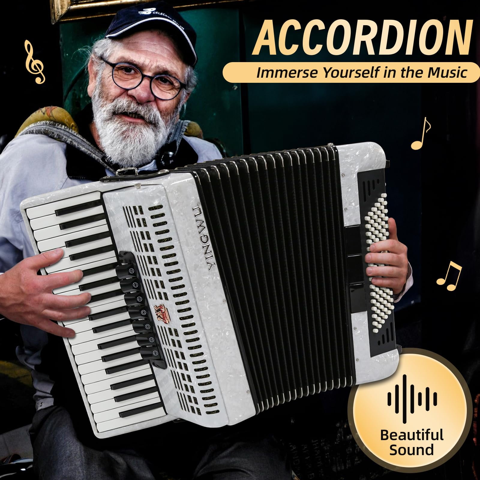 Accordion, 37 Keys 96 Bass Professional Accordion for Beginners and Advanced Players with Backpack and Strap