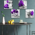 thumbnail image 2 of Purple Wall Art Purple Rose Flower Pictures Bathroom Wall Decor Black and White Canvas Prints Floral Poster for Kitchen Accessories Romantic Love Sign Paintings Artwork Home Decorations 14x14 4Pcs, 2 of 6