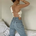 thumbnail image 3 of EGNMCR Camisoles pour Femmes Femmes Mode Col en V Uni Bandage Dos Nu Ajusté Sans Manches Hauts Blouse, 3 of 8