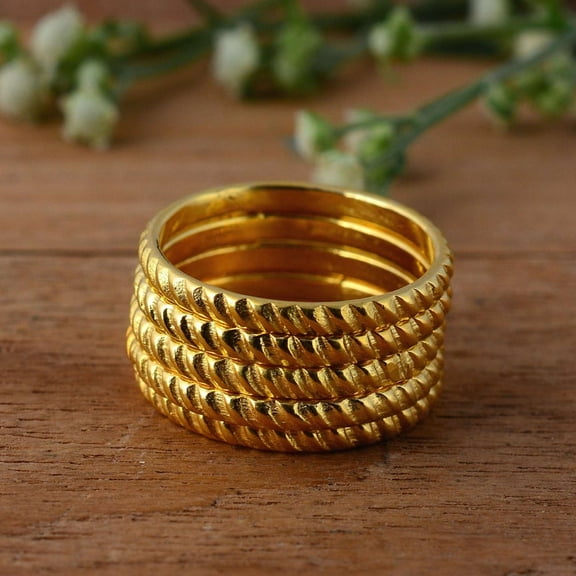 14K Gold Stackable Ring Set – Thin Dainty Gold Rings for Women – Simple Gold Bands for Wedding or Everyday Wear