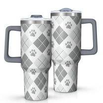 OBREWU Pawprints Argyle Tumbler with Handle and Lid,Pawprints Argyle 40oz Double Wall Vacuum Insulated Tumbler,Cups Gift for Women and Men