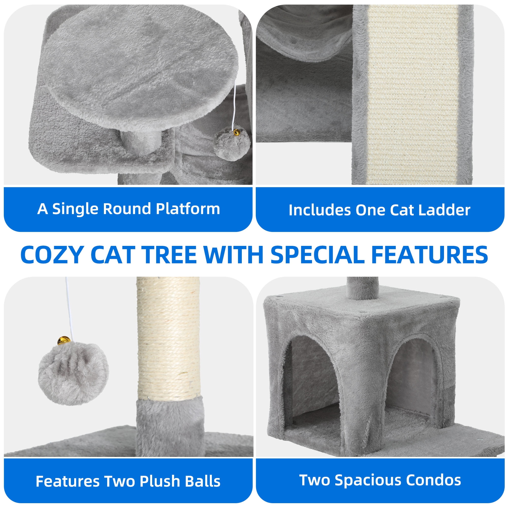 Dextrus 54" Multi-Level Cat Tree Tower with Cat Condos, Plush Top Perches, Hammocks, Sisal Scratching Post Board, Indoor Cat Activity Center,Light Gray