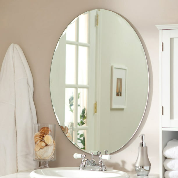 Medium 22 X 28 Oval Beveled Odelia, Oval Frameless Bathroom Mirror With Beveled Edges