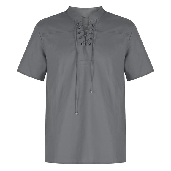 Odeerbi Men's Summer Solid Color Vintage Shirt Fashion Casual Loose Tops Retro Short Sleeve Shirt Gray