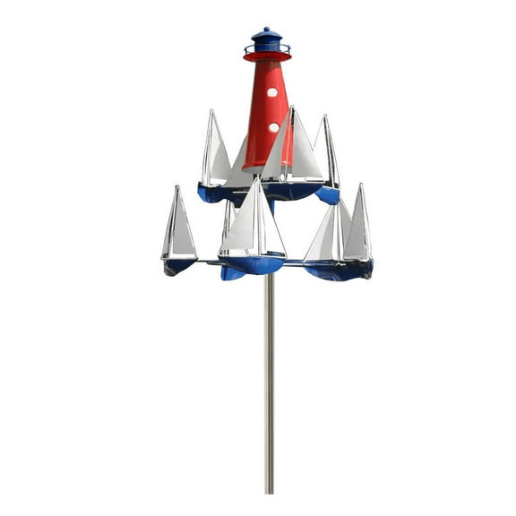 Yatlte Nautical - Art Wind Sculpture, 2024 New Kinetic Art Wind Sculpture, Summer Lighthouse Sailboat Windmills, Outdoor Metal Wind Spinner for Lawn Outside